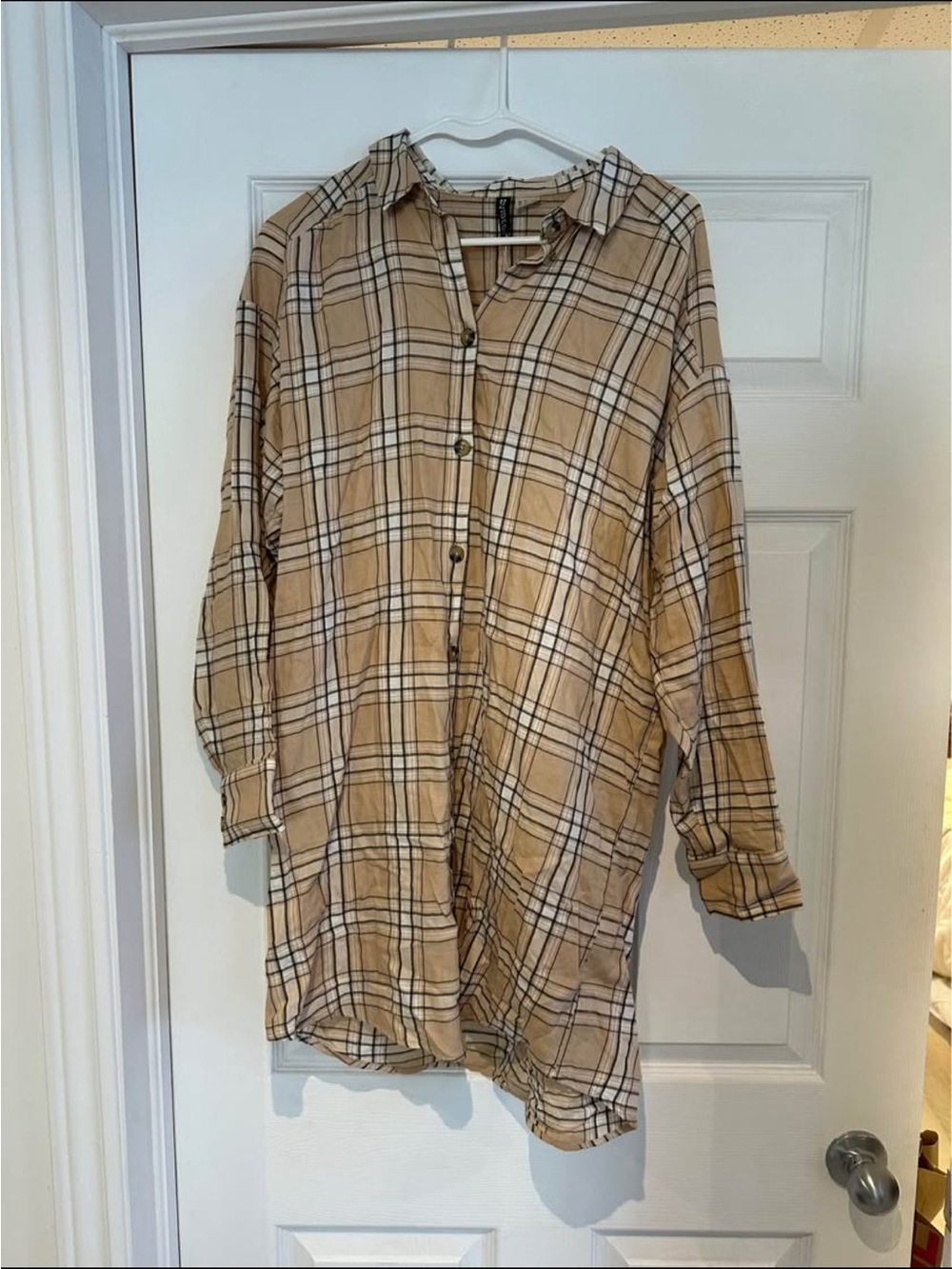 Women’s Beige Plaid Button-Up dress